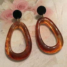 Load image into Gallery viewer, Retro, Geometric, Oval, Resin, Drop Earrings in Amber Gold, Creamy Toffee, Sea Green Blue, and Pastel Pink, Color Choices