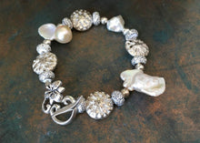 Load image into Gallery viewer, Lovely, Handcrafted Czech Glass and Freshwater Pearl Bridal Bracelet in Silver, White and Goldtone Colorations