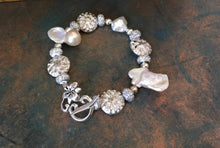 Load image into Gallery viewer, Lovely, Handcrafted Czech Glass and Freshwater Pearl Bridal Bracelet in Silver, White and Goldtone Colorations
