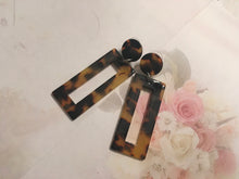Load image into Gallery viewer, Large, Retro, Dark Tortoise Shell, Geometric, Rectangular, Resin, Drop Earrings