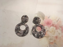 Load image into Gallery viewer, Retro, Dark Grey Tortoise Shell, Geometric, Circle Drop, Resin Earrings with Small Circle Push Back