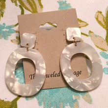 Load image into Gallery viewer, Retro, Geometric, Oval, Resin, Tortoise Shell Drop Earrings in Dove Grey Lt. Taupe, Malachite Green, and Creamy Cream, Color Choices