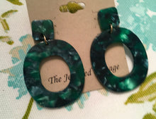Load image into Gallery viewer, Retro, Geometric, Oval, Resin, Tortoise Shell Drop Earrings in Dove Grey Lt. Taupe, Malachite Green, and Creamy Cream, Color Choices