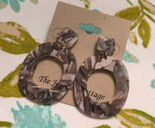 Load image into Gallery viewer, Retro, Geometric, Oval, Resin, Tortoise Shell Drop Earrings in Dove Grey Lt. Taupe, Malachite Green, and Creamy Cream, Color Choices