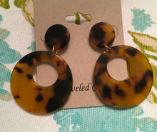 Load image into Gallery viewer, Retro, Dark Tortoise Shell, Geometric, Circle Drop, Resin Earrings with Smaller Circle Push Back