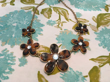 Load image into Gallery viewer, Lovely Tortoise Shell Flower Necklace with Clear Crystal Center-! Was 36.00, Now 29.00