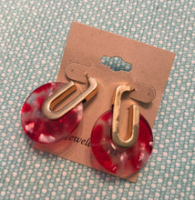 Load image into Gallery viewer, NEW STYLE! Retro, Geometric, Circular Tortoise Shell, Drop Earrings in Black Grey, Purple Blue, Red Clear, and Pink Blue Color Choices