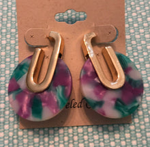 Load image into Gallery viewer, NEW STYLE! Retro, Geometric, Circular Tortoise Shell, Drop Earrings in Black Grey, Purple Blue, Red Clear, and Pink Blue Color Choices