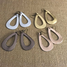 Load image into Gallery viewer, Metallic Leather, Dangle, Teardrop Earrings in Shimmering Color Choices