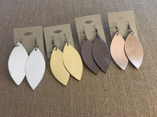 Load image into Gallery viewer, Metallic Leather, Dangle, Petal Leaf Earrings in Shimmering Color Choices