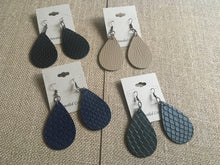 Load image into Gallery viewer, Large, Teardrop, Patterned Faux Leather, Dangle Earrings in Dark Colors