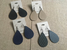 Load image into Gallery viewer, Large, Teardrop, Patterned Faux Leather, Dangle Earrings in Dark Colors