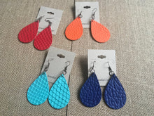 Load image into Gallery viewer, Set of 4 Large, Teardrop, Patterned Faux Leather, Dangle Earrings in Bright Colors-Set # 3