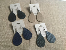 Load image into Gallery viewer, Large, Teardrop, Patterned Faux Leather, Dangle Earrings in Dark Colors