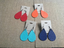 Load image into Gallery viewer, Set of 4 Large, Teardrop, Patterned Faux Leather, Dangle Earrings in Bright Colors-Set # 3