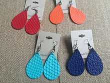 Load image into Gallery viewer, Large, Teardrop, Patterned Faux Leather, Dangle Earrings in Bright Colors