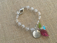 Load image into Gallery viewer, For the Bride, Vintage Style, Handcrafted Bracelet with Clear faceted Glass beads, Live Your Dream Charm, Czech Glass and Lucite florals