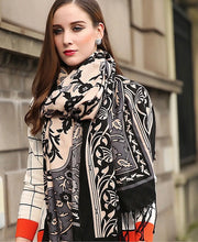 Load image into Gallery viewer, SALE-Luxurious Shawl, Pashmina or Scarf In Peach, Black and Gray Colorations.
