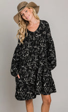 Load image into Gallery viewer, Cotton Bleu-Women’s Short Peasant Dress #71022, WAS $89.00, Now $49.99- in Black Print
