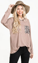 Load image into Gallery viewer, Cotton Bleu-Women's Top #11576, WAS $59.00, Now $39.99- Mocha with Leopard print pocket and trim

