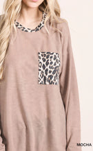 Load image into Gallery viewer, Cotton Bleu-Women's Top #11576, WAS $59.00, Now $39.99- Mocha with Leopard print pocket and trim
