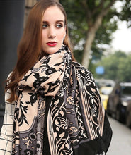 Load image into Gallery viewer, SALE-Luxurious Shawl, Pashmina or Scarf In Peach, Black and Gray Colorations.
