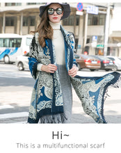 Load image into Gallery viewer, SALE-Luxurious Shawl, # 5, Pashmina or Scarf in Black, Cream, and Royal Blue Colorations
