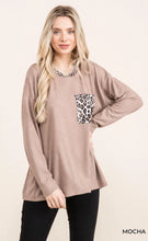 Load image into Gallery viewer, Cotton Bleu-Women's Top #11576, WAS $59.00, Now $39.99- Mocha with Leopard print pocket and trim

