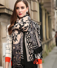 Load image into Gallery viewer, SALE-Luxurious Shawl, Pashmina or Scarf In Peach, Black and Gray Colorations.
