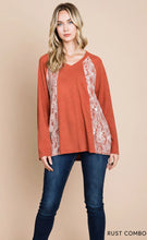 Load image into Gallery viewer, Cotton Bleu-Women’s Top #13077-WAS $59.00, Now $39.99- Shirt in Rust with small Floral print Inlay
