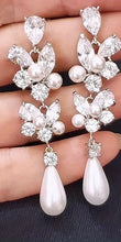 Load image into Gallery viewer, Lovely, Petitie, Crystal Earrings for the Bride with White Glass Pearl drop and CZ crystal inlay
