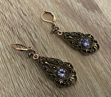 Load image into Gallery viewer, Vintage Style Earrings with filigree setting and lavender crystal inlay
