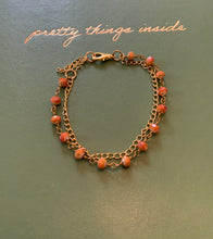 Load image into Gallery viewer, Double Strand Sunstone Beaded Wire Wrapped Bracelet with Gold Filled Chain and Findings
