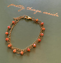 Load image into Gallery viewer, Double Strand Sunstone Beaded Wire Wrapped Bracelet with Gold Filled Chain and Findings
