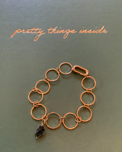 Load image into Gallery viewer, Gold Filled Circular Connected Bracelet with Sapphire Blue Crystal Charm and Lever Clasp For Adding Charms and Adjusting Length.

