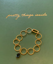 Load image into Gallery viewer, Gold Filled Circular Connected Bracelet with Sapphire Blue Crystal Charm and Lever Clasp For Adding Charms and Adjusting Length.
