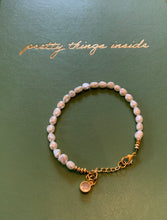 Load image into Gallery viewer, Single Strand Freshwater Pearl Bracelet with Pink Crystal Charm
