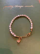 Load image into Gallery viewer, Single Strand Freshwater Pearl Bracelet with Pink Crystal Charm
