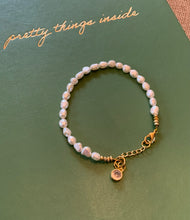 Load image into Gallery viewer, Single Strand Freshwater Pearl Bracelet with Pink Crystal Charm
