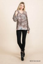 Load image into Gallery viewer, Cotton Bleu-Women’s Top #11570-WAS $59.00, Now $39.99- Mocha Blue &amp; Leopard print
