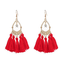 Load image into Gallery viewer, Tassel Earrings-SALE! Chandelier Style Tassel Earrings with Goldtone Filigree Finding and CZ Center Drop.
