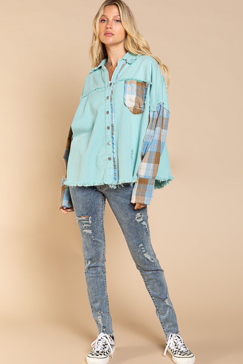 POL Shacket/Jacket-#59-Women’s Distressed Shacket/Jacket in Blue Lemon ...