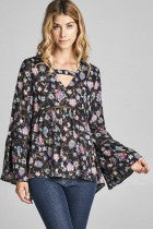 Cotton Bleu-Women’s Peasant Top #6298-WAS $59.00, Now $39.99- in Black Print