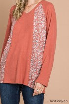 Load image into Gallery viewer, Cotton Bleu-Women’s Top #13077-WAS $59.00, Now $39.99- Shirt in Rust W Leopard Print Combo
