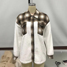 Load image into Gallery viewer, ON SALE!-Plaid, Patchwork, Fleece Jacket in Cream and Grey/Brown Colorations-WAS $79.00, NOW $39.99
