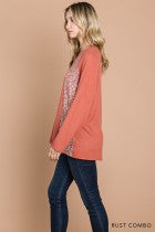 Load image into Gallery viewer, Cotton Bleu-Women’s Top #13077-WAS $59.00, Now $39.99- Shirt in Rust W Leopard Print Combo
