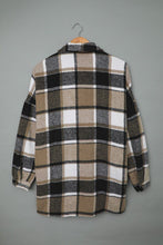 Load image into Gallery viewer, Women’s Shacket-SALE-Was $99.00, Now $39.99, Long Sleeved, Button Up, Plaid Coat in Beige, Grey and Cream Colorations
