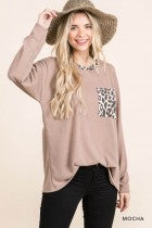 Load image into Gallery viewer, Cotton Bleu-Women&#39;s Top #11576, WAS $59.00, Now $39.99- Mocha &amp; Leopard print
