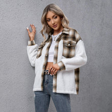 Load image into Gallery viewer, ON SALE!-Plaid, Patchwork, Fleece Jacket in Cream and Grey/Brown Colorations-WAS $79.00, NOW $39.99
