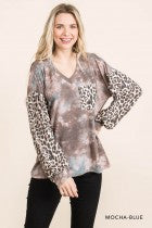 Load image into Gallery viewer, Cotton Bleu-Women’s Top #11570-WAS $59.00, Now $39.99- Mocha Blue &amp; Leopard print
